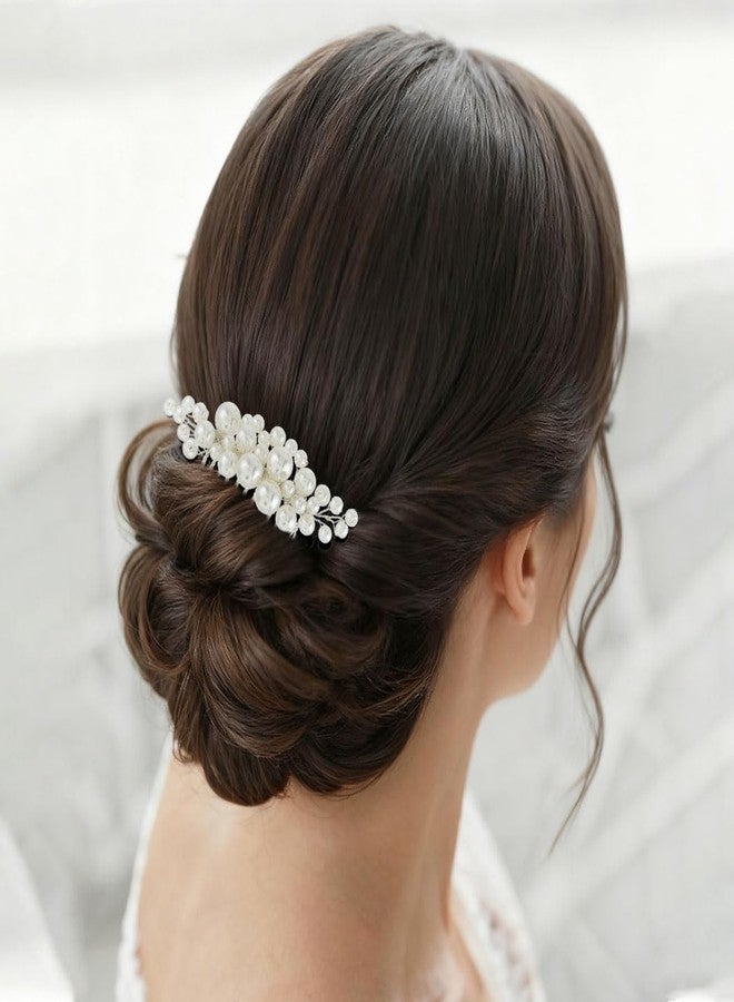 فويت مشط شعر فويت للعرائس مزين باللؤلؤ، قطعة رأس فضية من اللؤلؤ، إكسسوارات شعر من اللؤلؤ للنساء والعرائس - Image 1